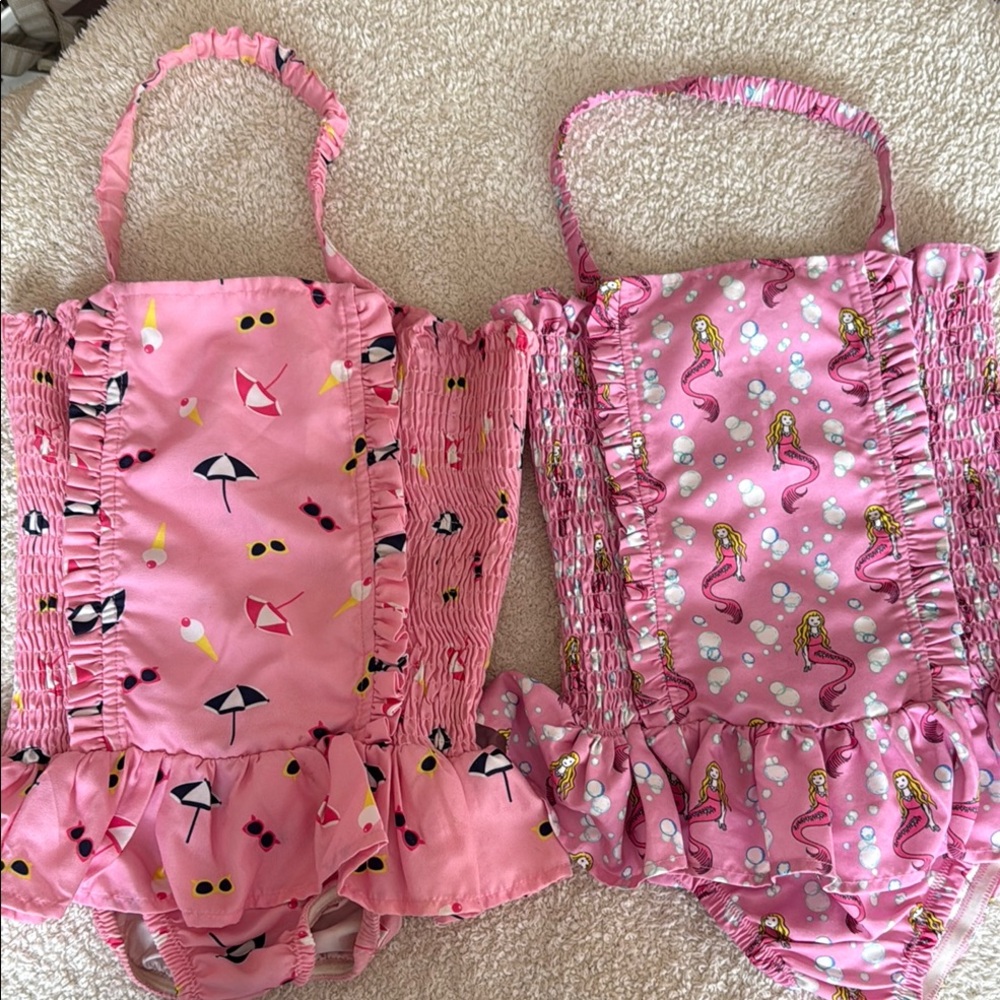 Rachel Riley Pink Ruffled Swimsuits with Fun Prints